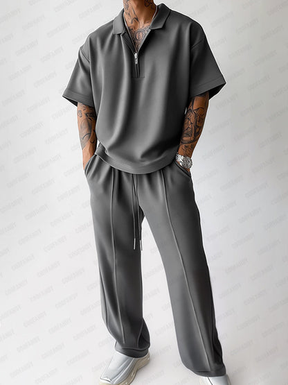 Urban Casual Polo Shirt Pants Set