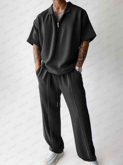 Urban Casual Polo Shirt Pants Set