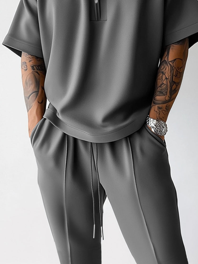 Urban Casual Polo Shirt Pants Set