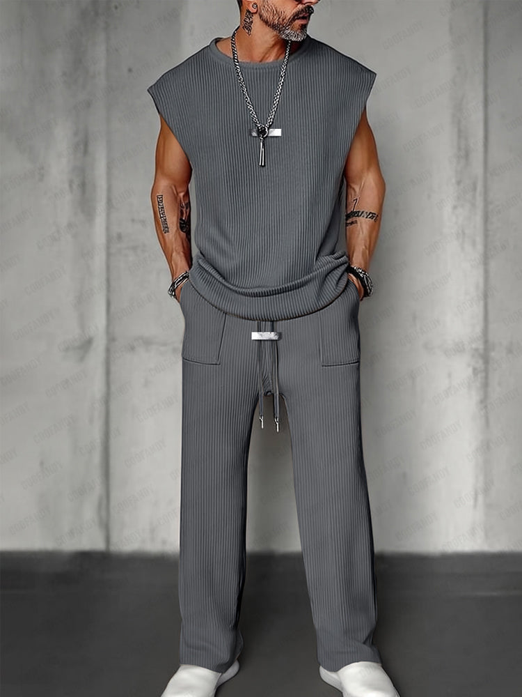 Modern Pit-stripe Knit 2-Piece Set