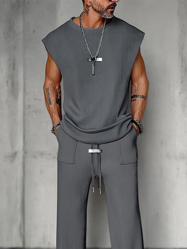Modern Pit-stripe Knit 2-Piece Set