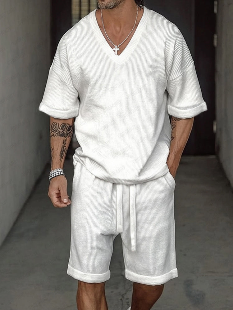 Soft Pit-stripe Textured Casual Set