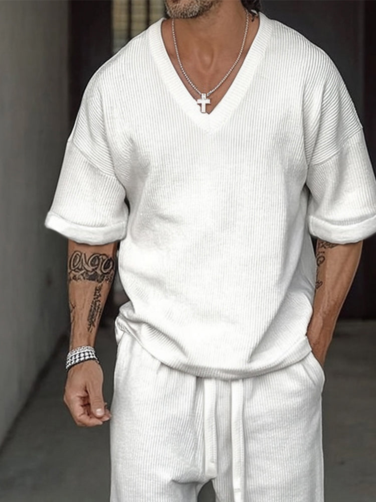Soft Pit-stripe Textured Casual Set