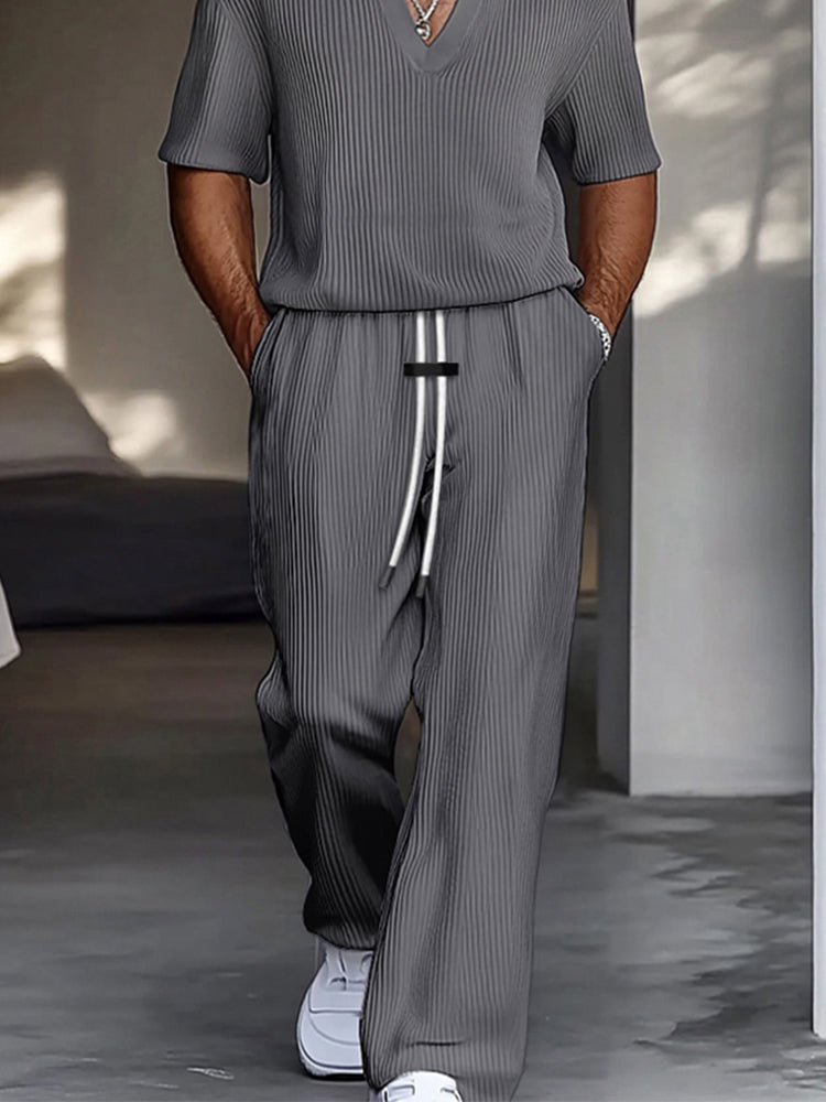 Refined Stripe Textured Casual Set