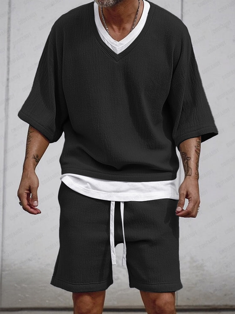 Casual Relaxed Fake 2-Piece T-Shirt Set