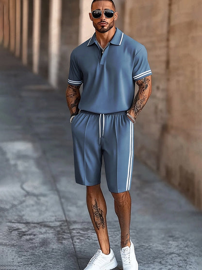 Casual Daily Polo Shirt Shorts Set
