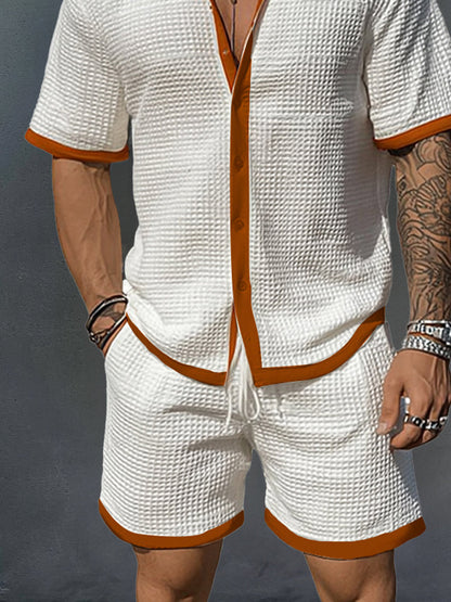 Casual Two-Tone Textured Shirt Set