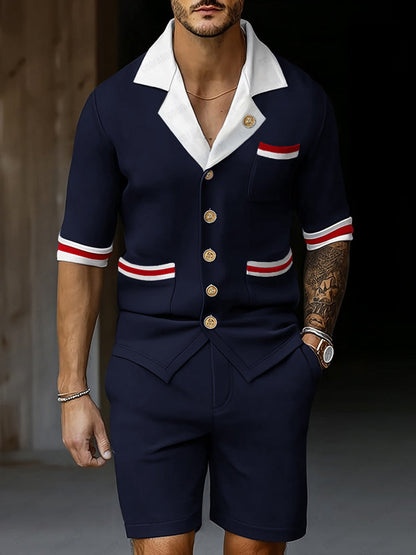 Refined Casual Colorblock Shirt Set