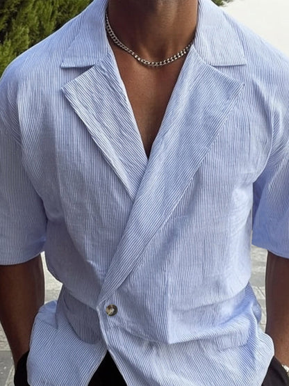 Stylish Slant Placket Stripe Cotton Shirt