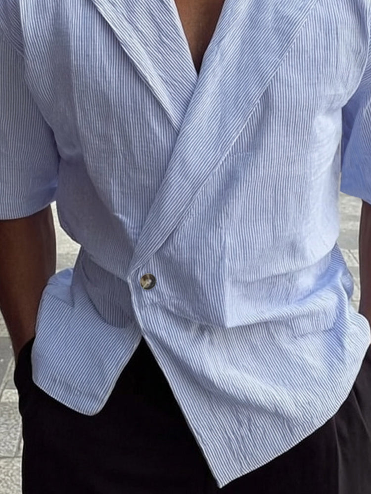 Stylish Slant Placket Stripe Cotton Shirt
