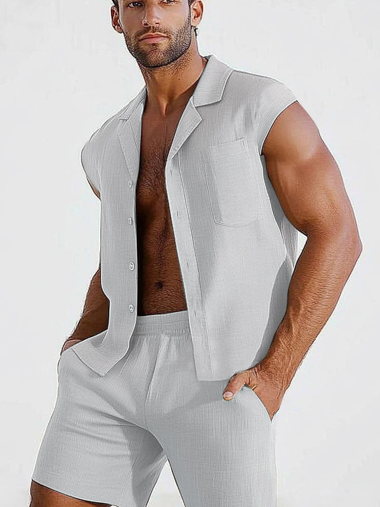 Breathable Textured Shirt Shorts Set