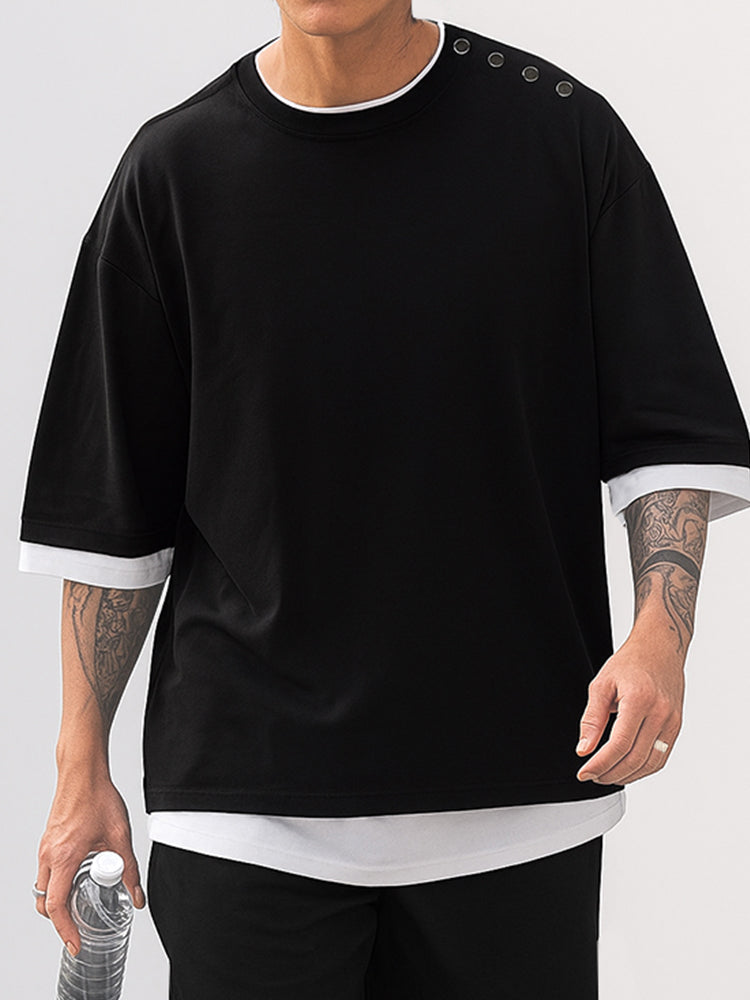 Button Decor Fake 2-Piece T-Shirt Set