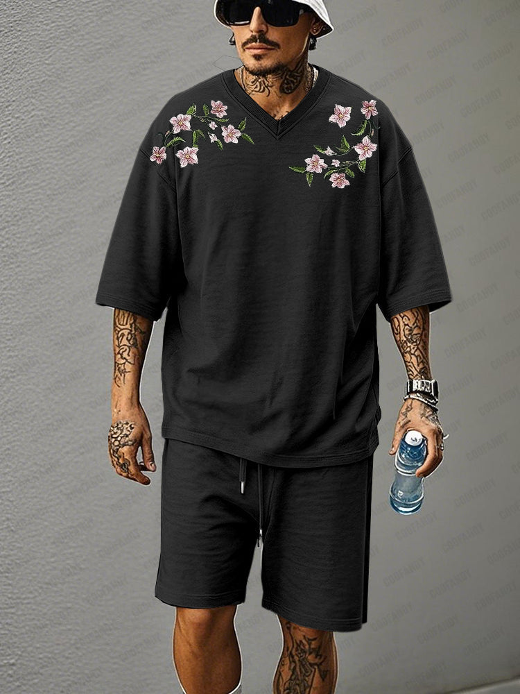 Casual Relaxed Embroidered T-Shirt Set