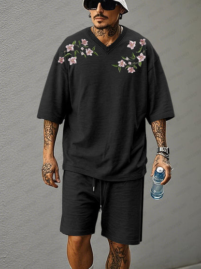 Casual Relaxed Embroidered T-Shirt Set