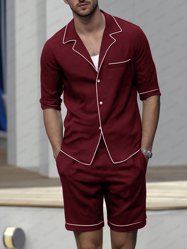 Casual Line Design Shirt Shorts Set