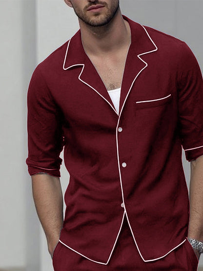 Casual Line Design Shirt Shorts Set