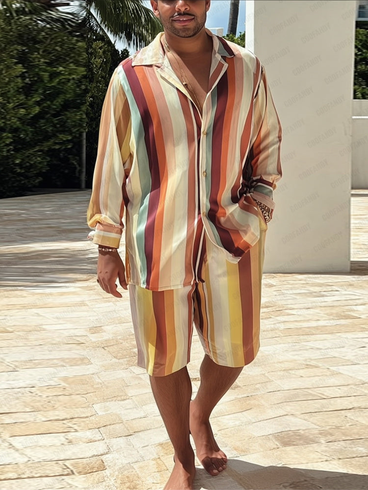 Trendy Stripe Printed Shirt Shorts Set