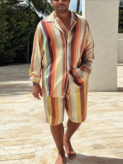 Trendy Stripe Printed Shirt Shorts Set