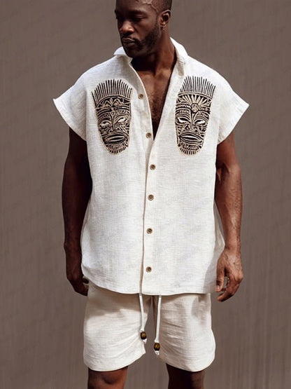Ethnic Mask Design Shirt Shorts Set