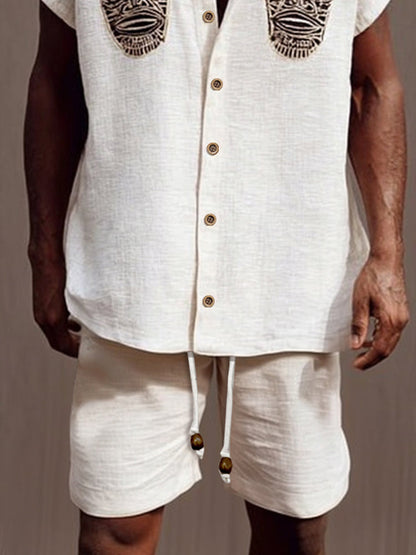 Ethnic Mask Design Shirt Shorts Set