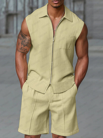 Athleisure Zipped Tank Top Shorts Set