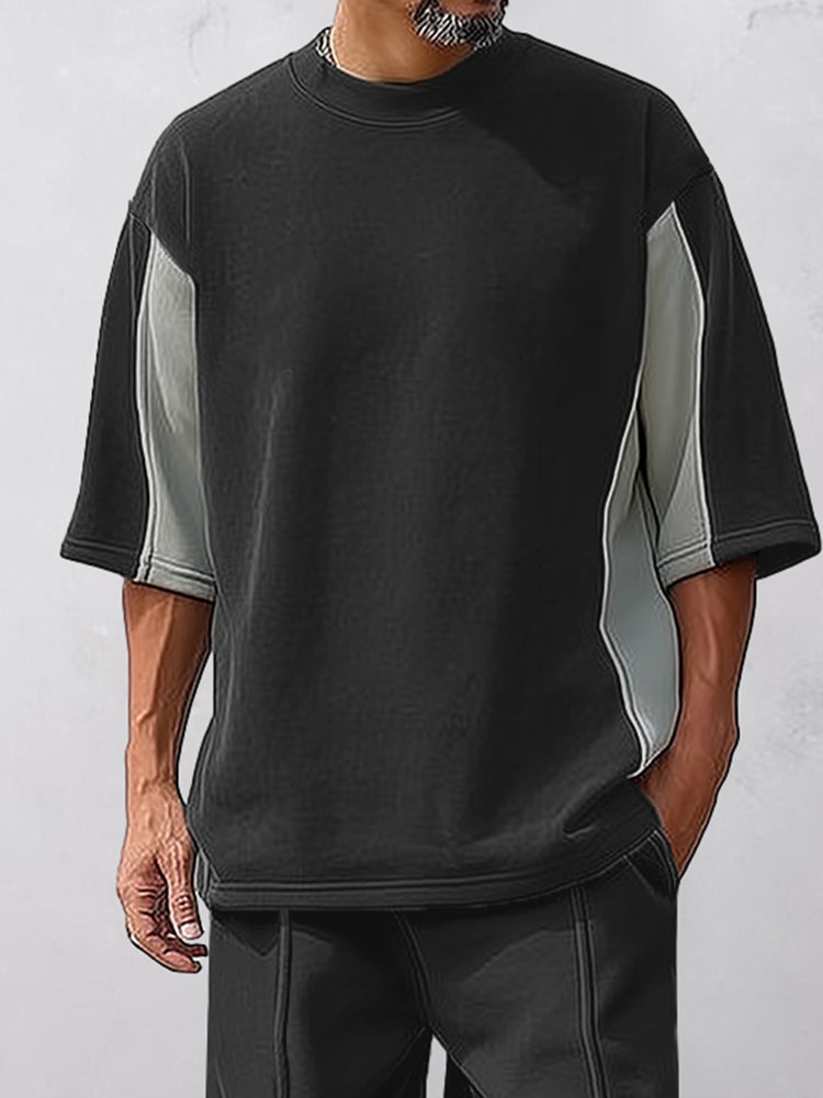 Athleisure Colorblock Patchwork T-Shirt Set