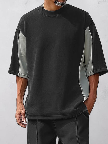 Athleisure Colorblock Patchwork T-Shirt Set