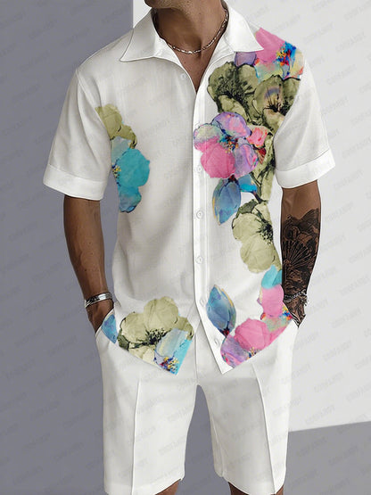 Leisure Time Printed Shirt Shorts Set