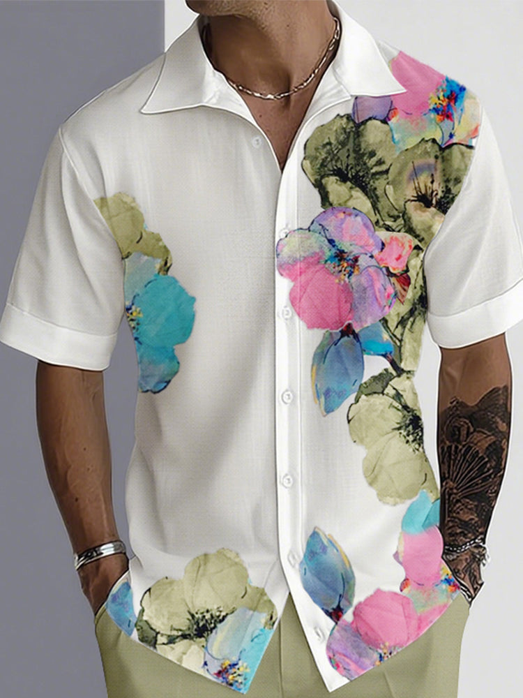 Leisure Time Printed Shirt Shorts Set