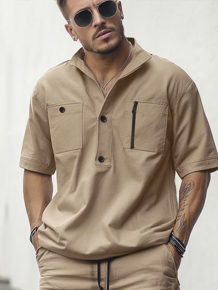 Casual Utility Shirt Shorts Set