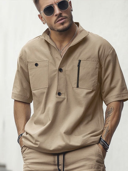 Casual Utility Shirt Shorts Set