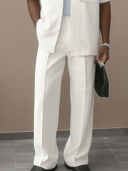 Casual Contrast Collar Shirt Pants Set