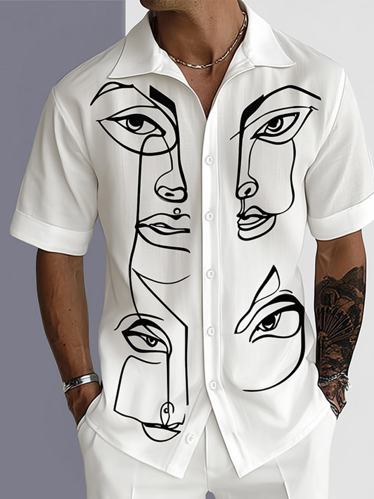Leisure Artistic Print Shirt Shorts Set