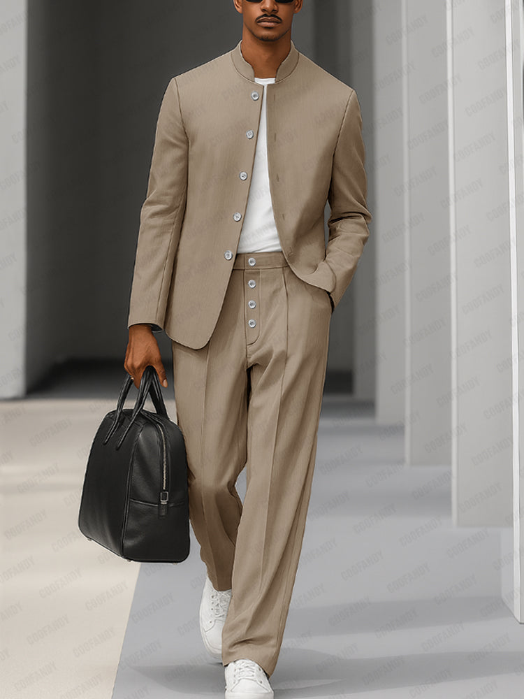 Elegant Stand Collar Thin Blazer Pants Set