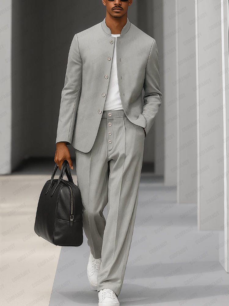 Elegant Stand Collar Thin Blazer Pants Set