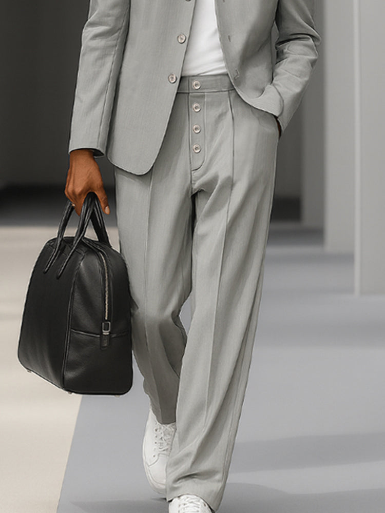 Elegant Stand Collar Thin Blazer Pants Set