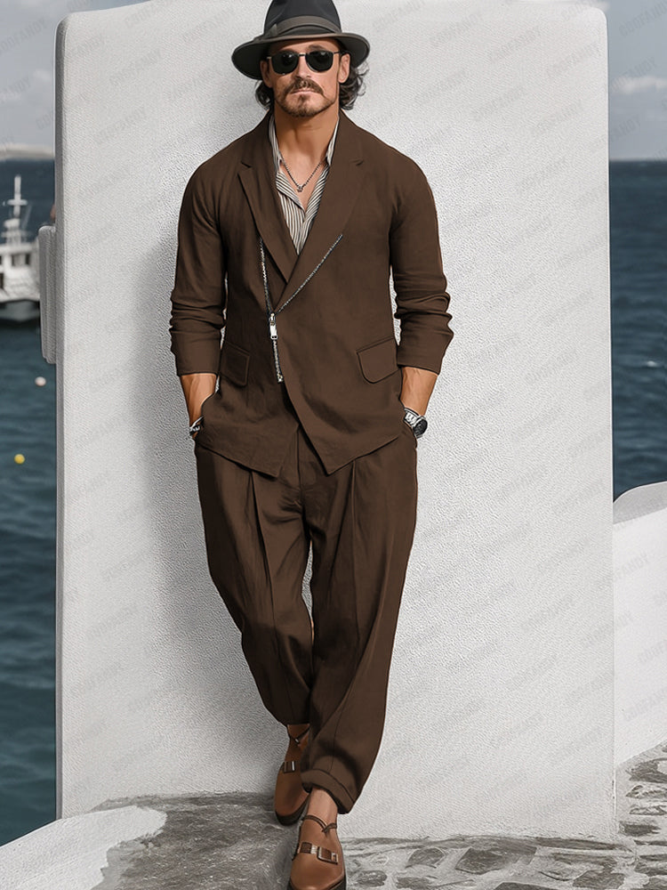 Trendy Zipper Closure Cotton Suit Set