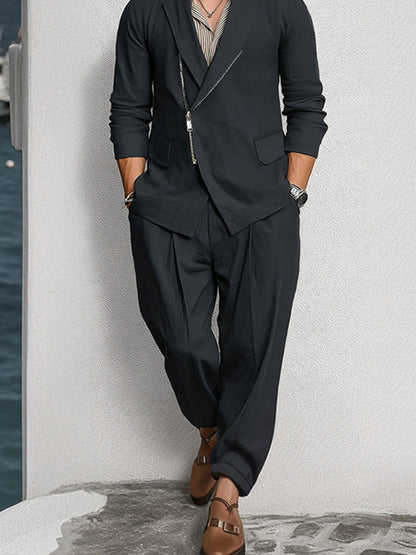 Trendy Zipper Closure Cotton Suit Set