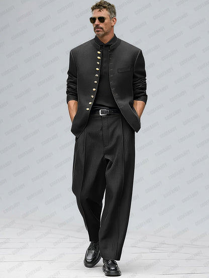 Urban Style Metallic Button Suit Set