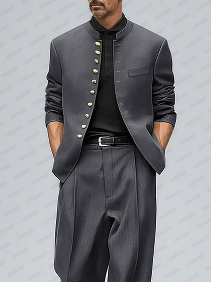 Urban Style Metallic Button Suit Set