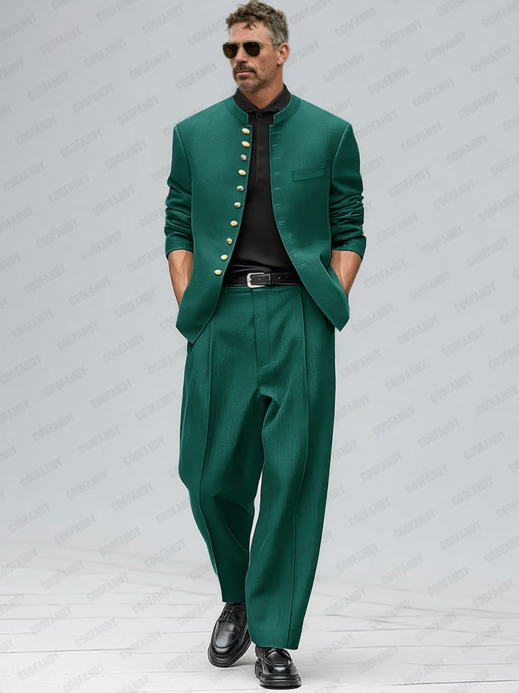 Urban Style Metallic Button Suit Set