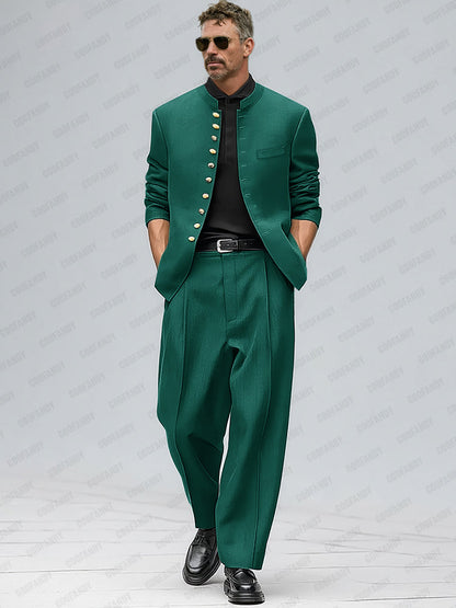 Urban Style Metallic Button Suit Set