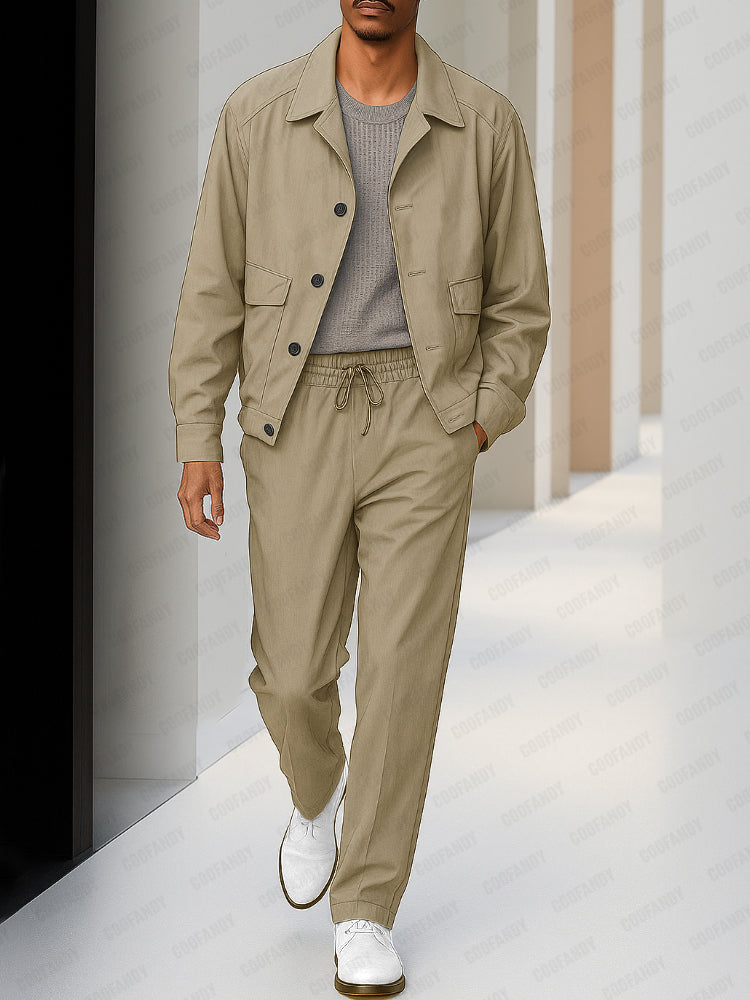 Casual Utility Style Jacket Pants Set