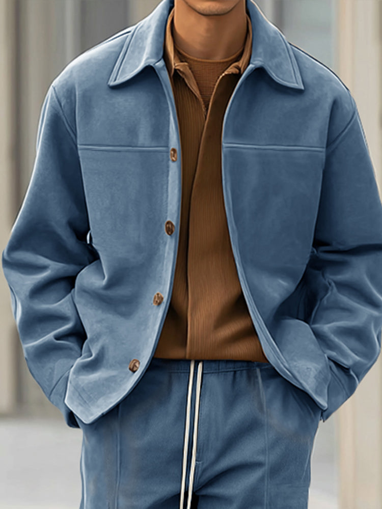 Smart Casual Suede Jacket Pants Set