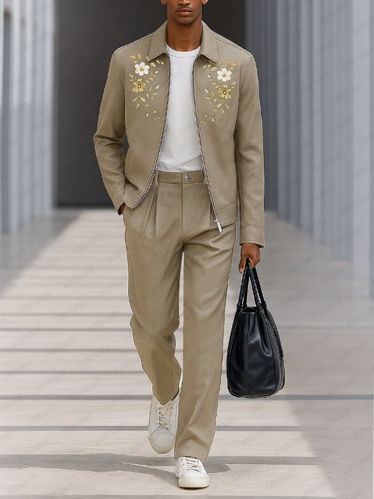 Quality Embroidered Jacket Pants Set