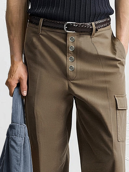 Versatile Button Front Design Suit Pants