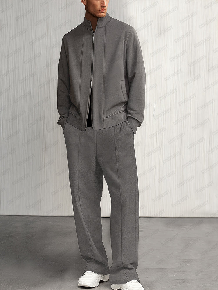 Leisure Two-Way Zipper Suede Jacket Set