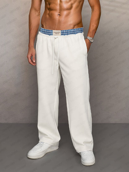 Casual Comfy Plaid Panel Sweatpants