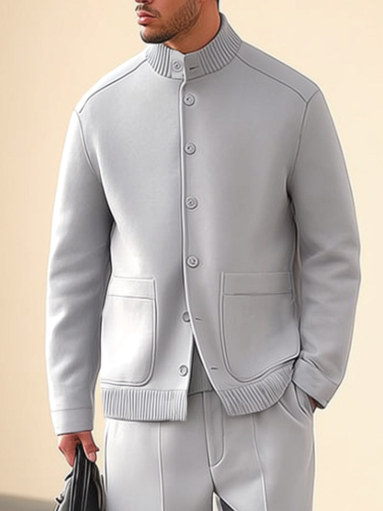 Effortless Stand Collar Jacket Pants Set