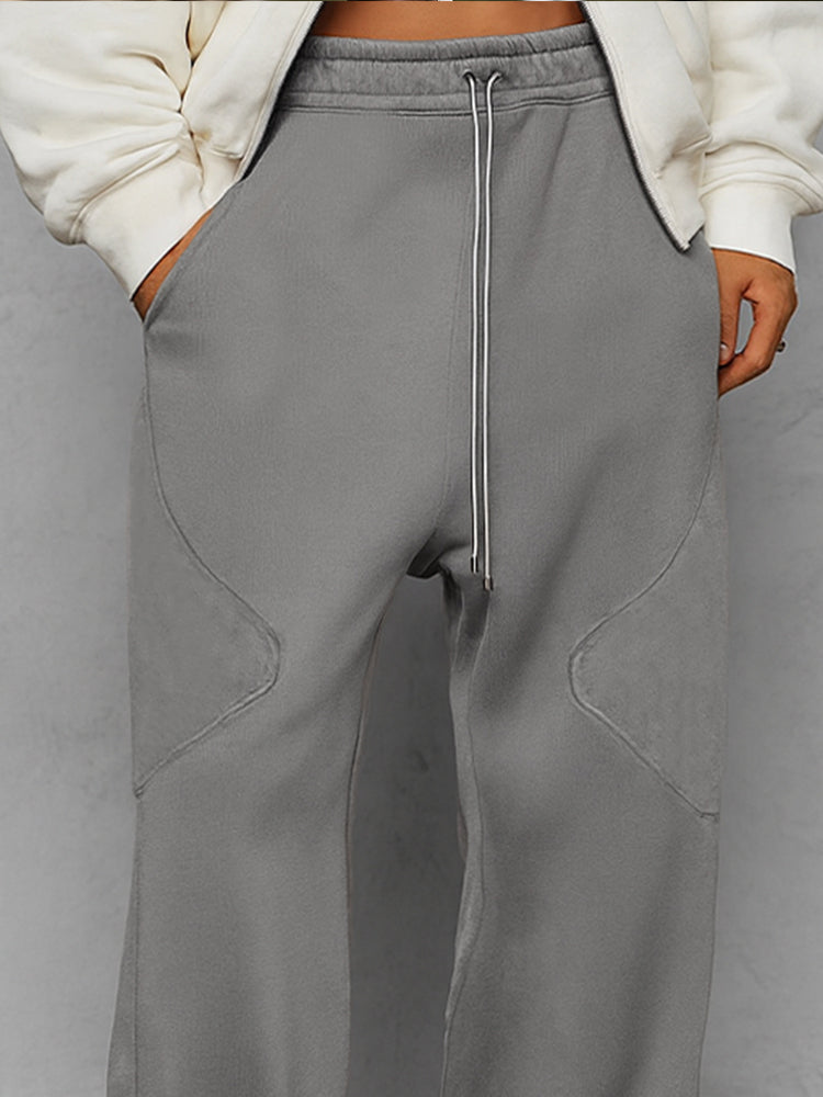Suede Splicing Loose Fit Pants